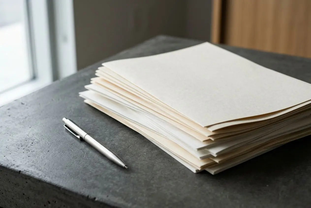 Pile de documents et stylo sur une table, prêt à examiner les certifications incontournables dans le secteur du btp.